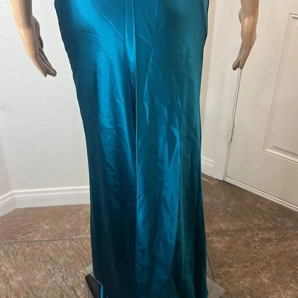 Cinderella Divine Dress XS One Shoulder Teal Green Diamond Floral Ruched Waist